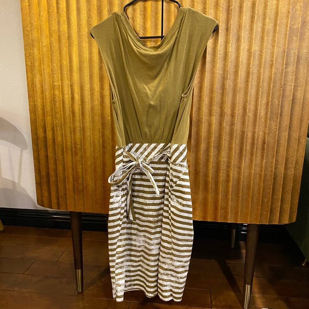 Anthropologie Little Yellow Button Green Dress